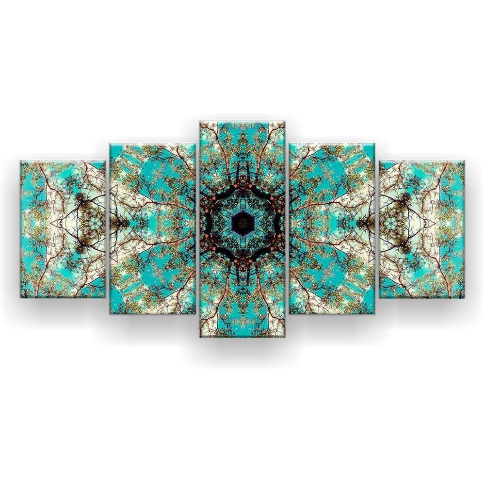 Kit Placa Decorativa Mosaico 5 Pçs Mandala Fractal Azul