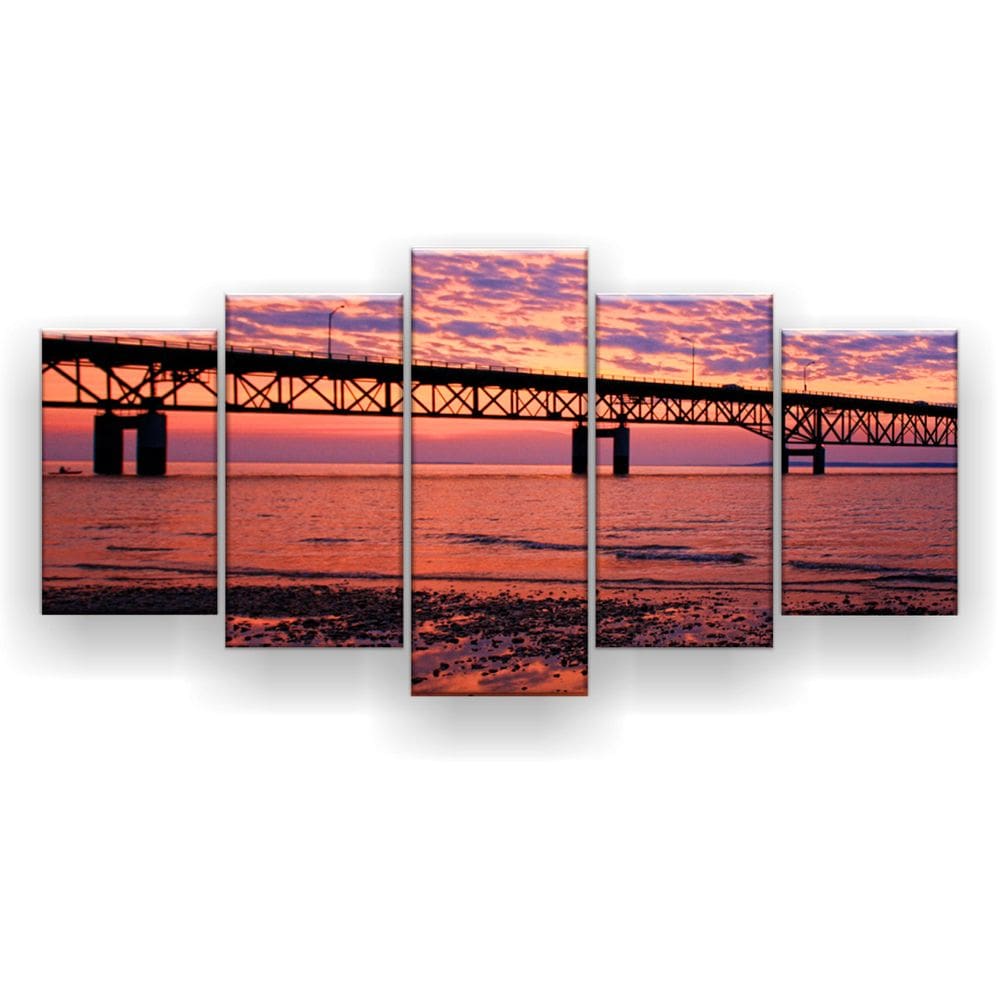 Quadro Decorativo Ponte Céu Lilás 129x61 5 Peças
