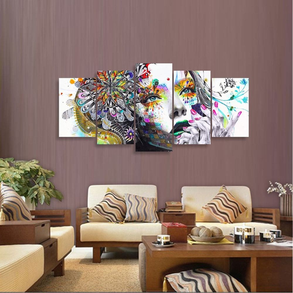 Quadro decorativo Mulher Abstrato Mosaico 5 Peças Sala Hall