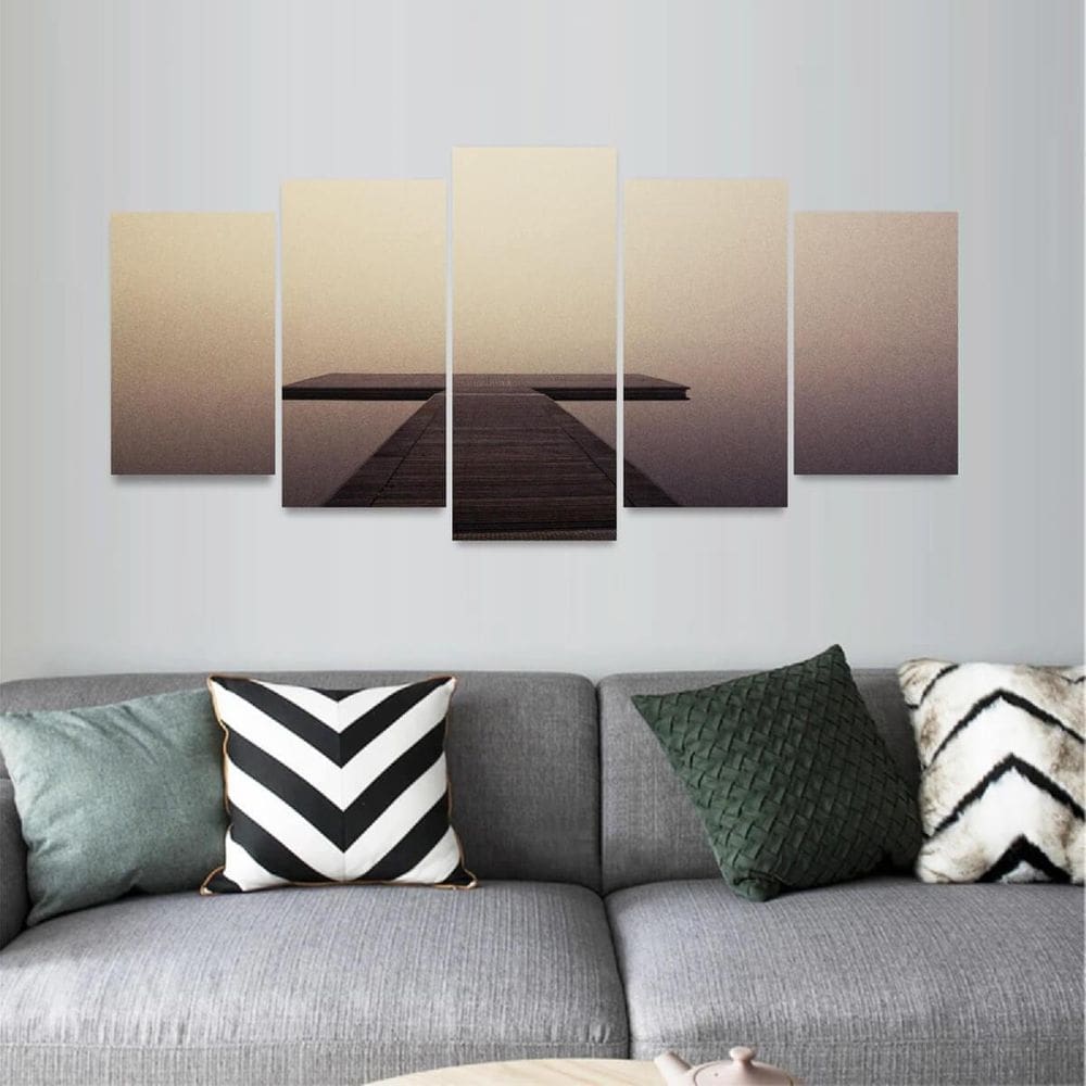 Quadro Arte Pier De Madeira Oceano Mosaico 5 Peças Sala Hall