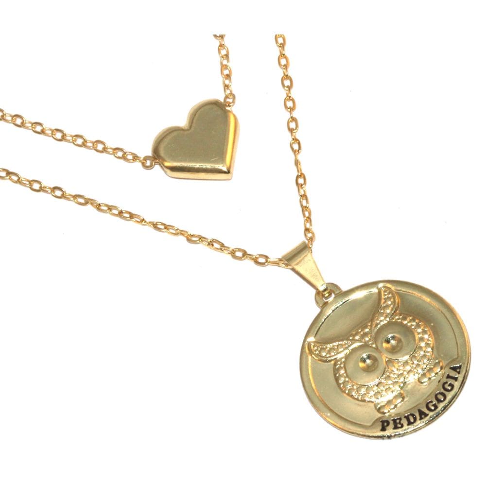 Colar Cordão Duplo Pedagogia Professora Folheado 18k