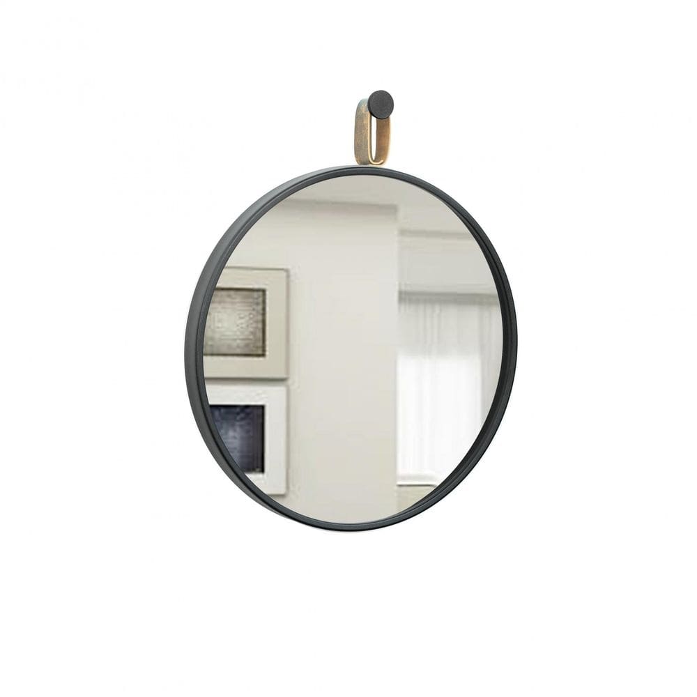 Espelho Decorativo Short Strip Preto Alça Corino Rajado 40Cm
