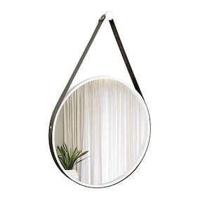 Espelho Decorativo Adnet Branco Alça Corino Preto 40 Cm