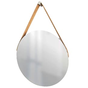 Espelho Decorativo Vintage Alça Corino Caramelo 60 Cm