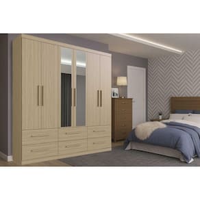 Guarda Roupa Casal 6 Portas (2 c/ Espelho) e 6 Gavetas PH 1691 Cedro - Herval