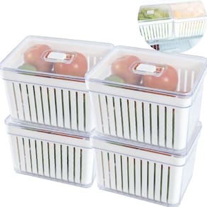 Organizadores Geladeira Kit c/4 de 3,8L Cesto Escorredor para Alimentos Frutas e Vegetais