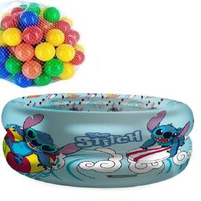 Piscina Inflável Infantil Stitch 37 litros para Bebes Crianças Praia Piscina + 20 BOLINHAS