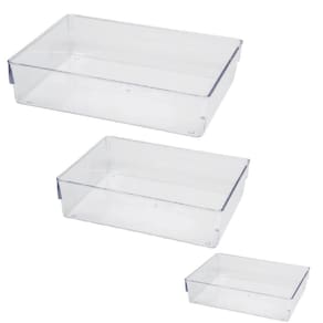 Organizadores Modular Multiuso Kit c/3 de  23/15/11cm Acrílico Cristal Armário Cozinha Geladeira