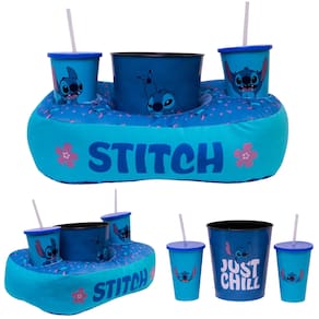 Kit Stitch Just Chill (Apenas Relaxe) Almofada Suede + Balde Pipoca + 2 Copos Oficial Disney