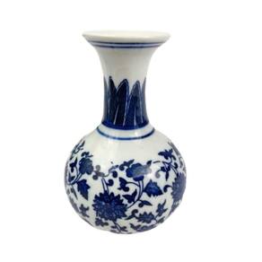Mini Vaso Azul E Branco Floral 13X8Cm Porcelana Chinesa Bola