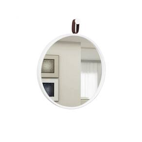 Espelho Decorativo Short Strip Branco Alça Corino Café 60 Cm