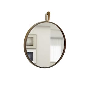 Espelho Decorativo Shortstrip Marrom Alça Corino Rajado 40Cm