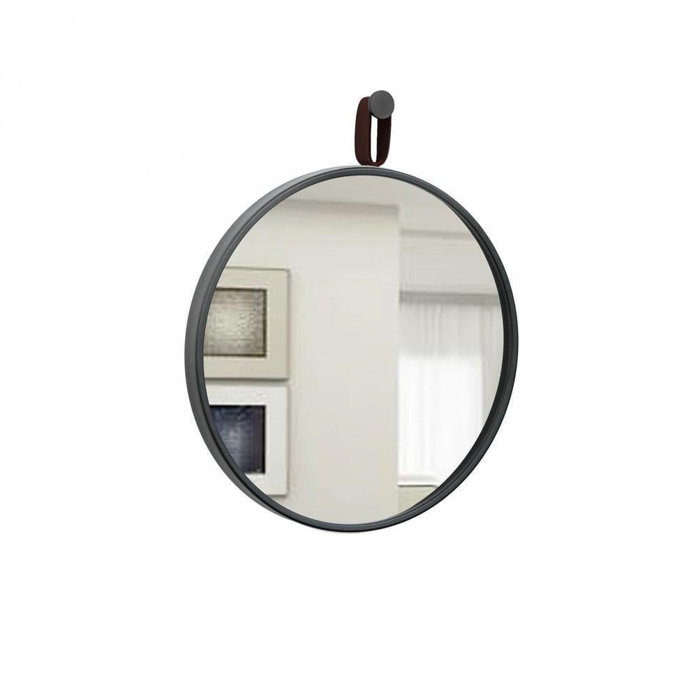 Espelho Decorativo Short Strip Preto Alça Corino Café 40 Cm