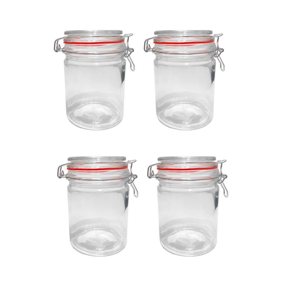 Kit 4 Potes Hermético Vidro Trava Metal 750Ml Class Home