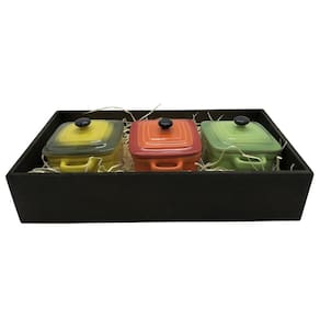 Panelinhas Amarela Verde Laranja Porcelana Bandeja Rustica