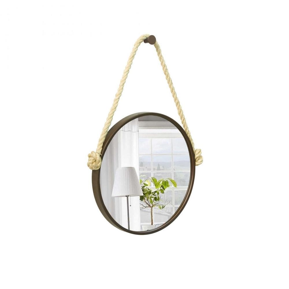 Espelho Decorativo Adnet Marrom Alça Sisal Natural 30Cm