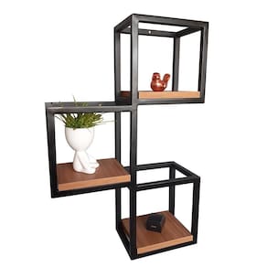 Suporte 3 Nichos Industrial De Parede Ferro E Mdf
