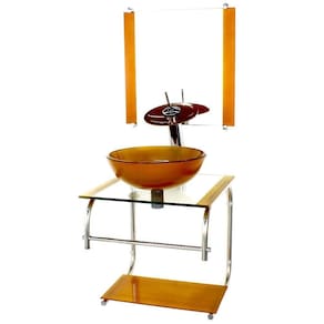 Gabinete 40Cm De Vidro Inox Cuba Redonda Dourado Real