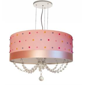 Lustre Infantil Pendente Pérolas Coloridas 50X15 Rosa