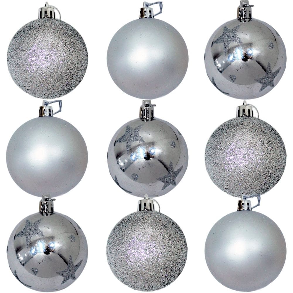 Kit 9 Bolas De Natal Árvore Natal Enfeite Glitter Prata 60mm