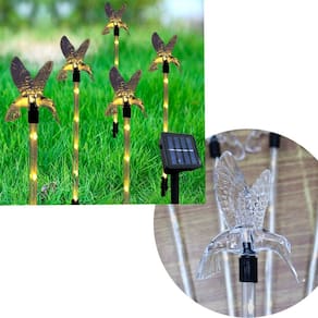 Pisca Solar Enfeite Beija-Flor LED Amarelo Natal Jardim 2,5m