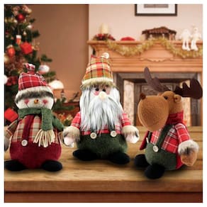 Kit Trio Bonecos de Natal Boneco De Neve Papai Noel Rena Xadrez 22cm