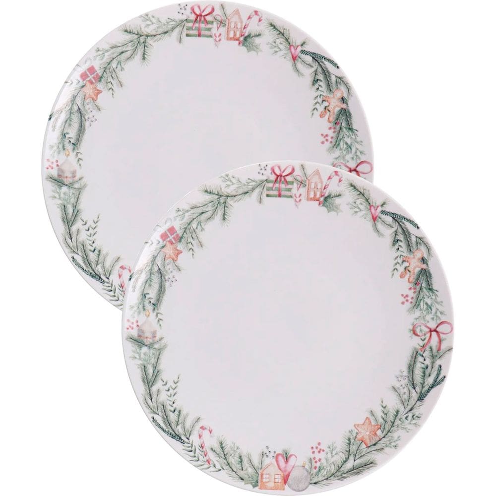 Jogo Prato Sobremesa Lanche 4Pçs 4 Pessoas Noel Natal 21cm