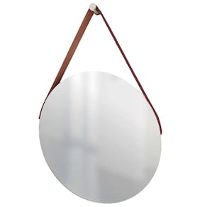 Espelho Decorativo Vintage Alça Corino Café 40 Cm Redondo