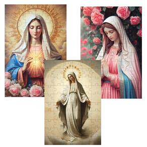 Kit 3 Quebra-Cabeças Religiosos Lindas Nossas Senhoras 60
