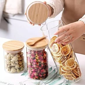 Pote de Vidro Redondo Hermético com Tampa Bambu - 1500ml