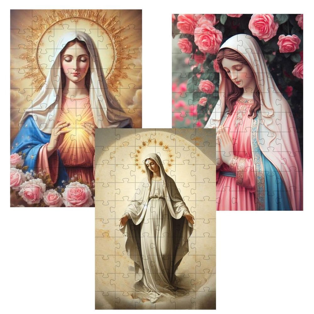 Kit 3 Quebra-Cabeças Religiosos Lindas Nossas Senhoras 60