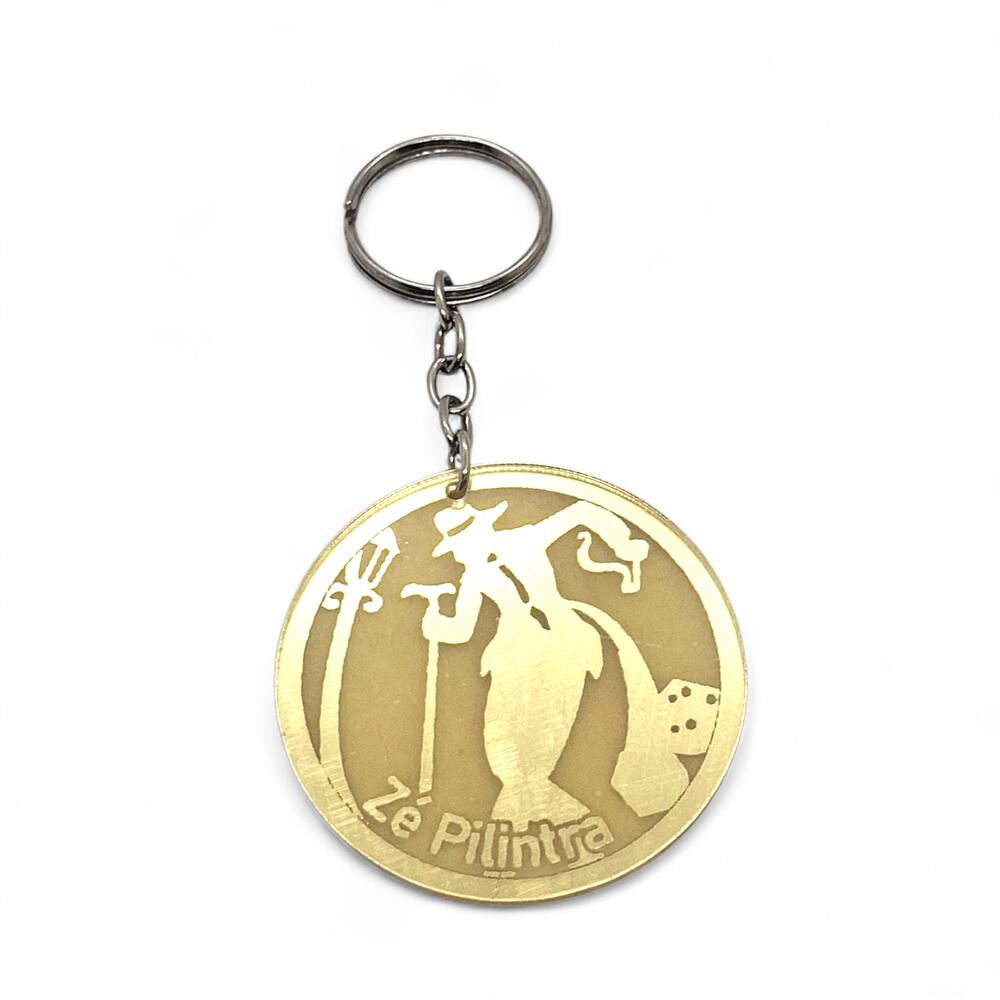 Chaveiro Proteção de Zé Pilintra Dourado Espelhado 10 cm