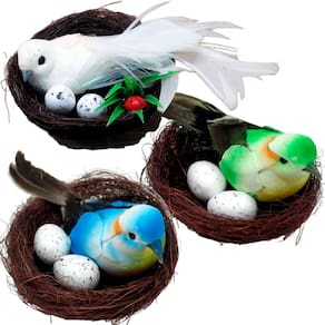 Kit 24 Decoração Pássaros Ovos Ninho Artesanal Enfeite 15cm