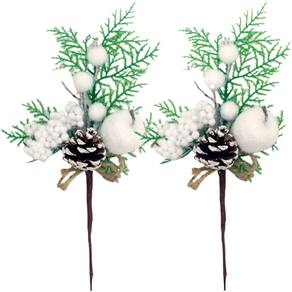 Kit 2 Enfeite Natal Galho Pick Berry Nevado Artificial 29cm