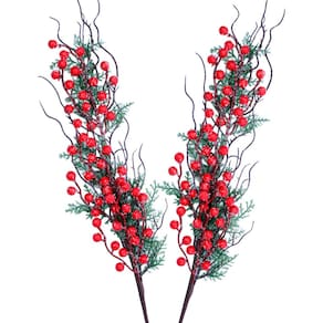 Kit 10 Galho Jardim Artificial Frutas Vermelha Natal De 70cm
