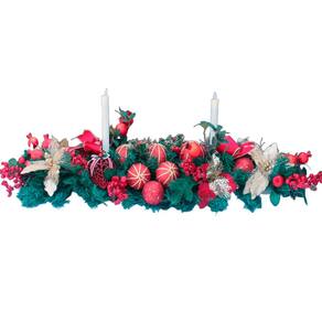 Decoração Arranjo De Mesa Natalino Velas Castiçal Bola 120cm