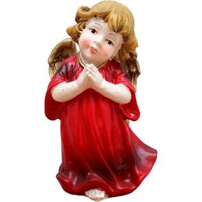 Enfeite Estatueta Anjinho Vermelho Anjo Em Resina Natal 13cm