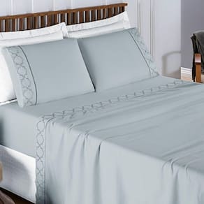 Jogo De Cama 300 Fios Bordado Casal Padrão Infinity 04 Peças - Cinza
