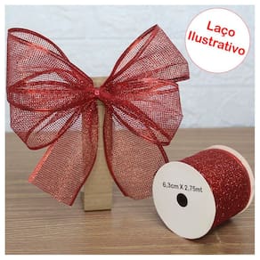 Kit 2 Rolo Fita Aramada Vermelha Natal Decoração Natalina 6,3cm x 2,75m