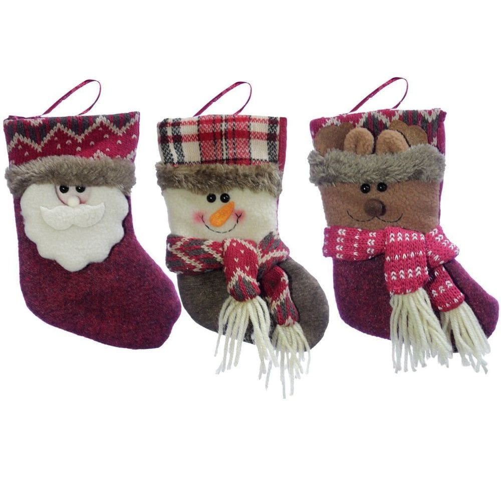 Kit 6 Peças Decoração Natal Bota Meia Rena Papai Noel Boneco Neve Natalino 18cm