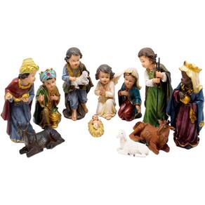 Estatueta Presépio Nascimento Jesus 11Pçs Resina Natal 19cm