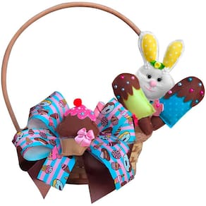 Cesta Páscoa Decoração Coelho Artesanal Cores Aleatório 30cm