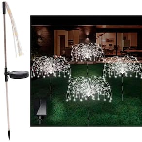 Luminária Solar Jardim Decoração LEDs Branco Fogos Artifício