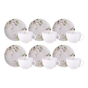 Jogo 6 Xícaras de Chá com Pires 250ml Porcelana Decorada Tramontina Magnólia