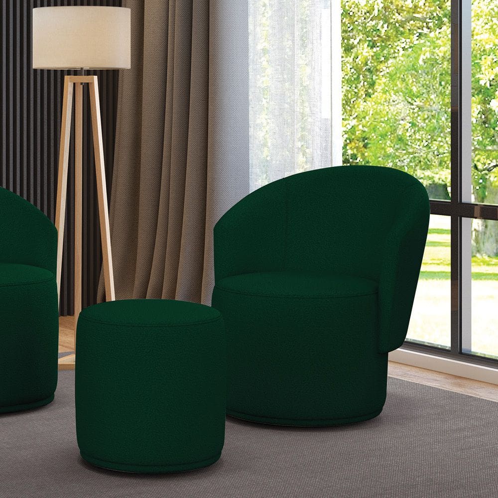 Poltrona e Puff Redondo Orgânico para Sala Malu Bouclê M11 - D`Rossi