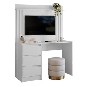 Escrivaninha com Painel Doble Ripado 120cm 3 Gavetas