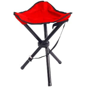 Cadeira Banqueta Camping Portátil Dobrável Tripé Vermelho