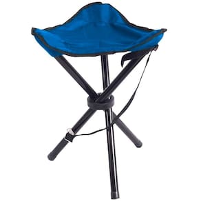 Cadeira Banqueta Camping Portátil Dobrável Tripé Azul