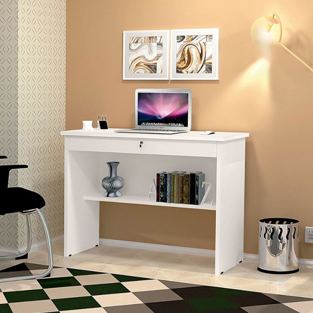 Escrivaninha Office Mesa de Computador Gaveta Nicho Orquídea - Branco