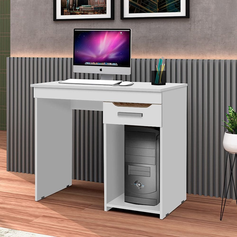 Mesa Escrivaninha para Computador Quenia 90cm com 1 Gaveta - Branco